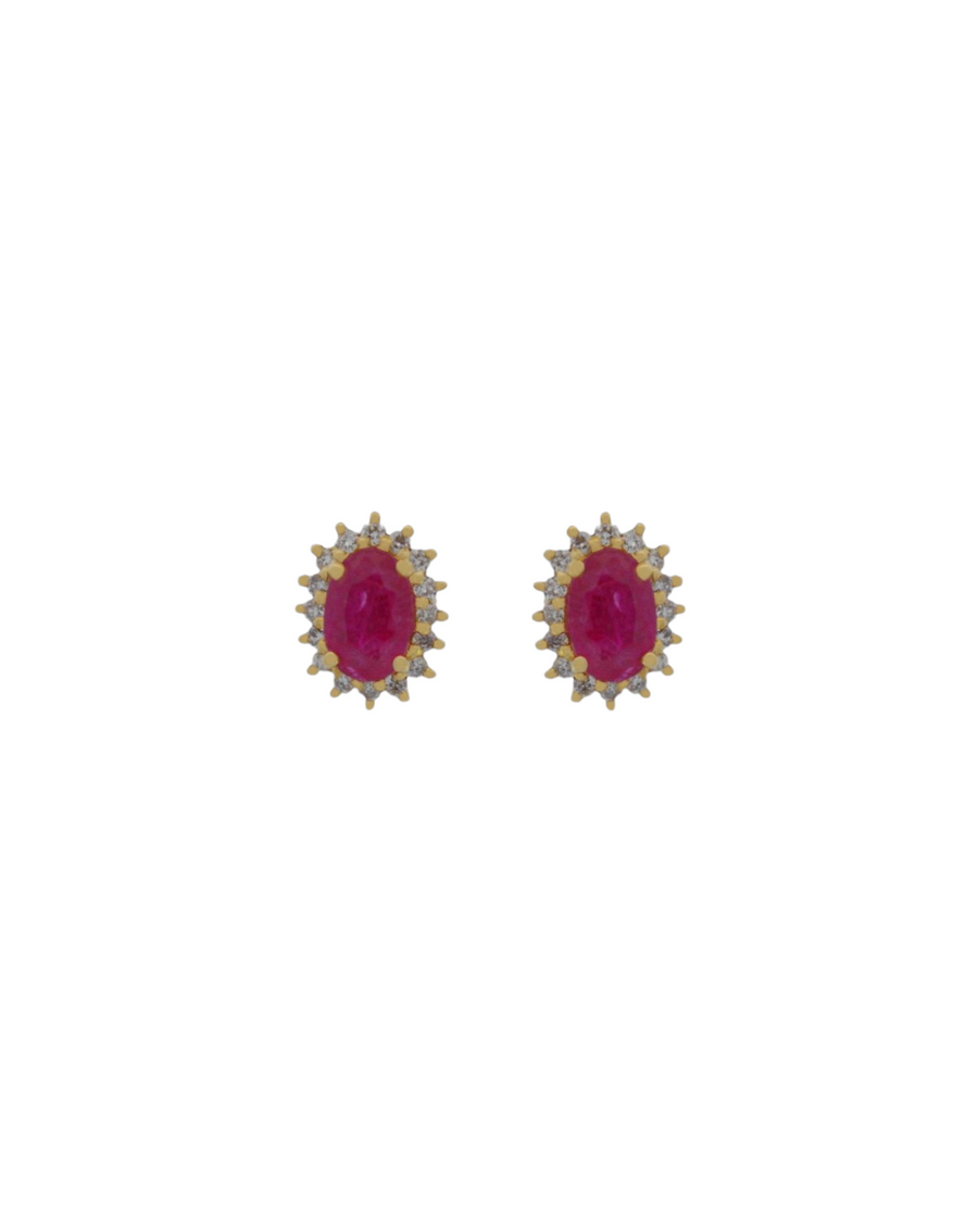 1.00ct Diamond Ruby 18K Gold Halo Stud Earrings