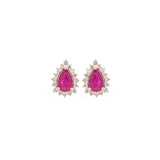 0.98ct Diamond Ruby 18K Gold Pear Halo Earrings