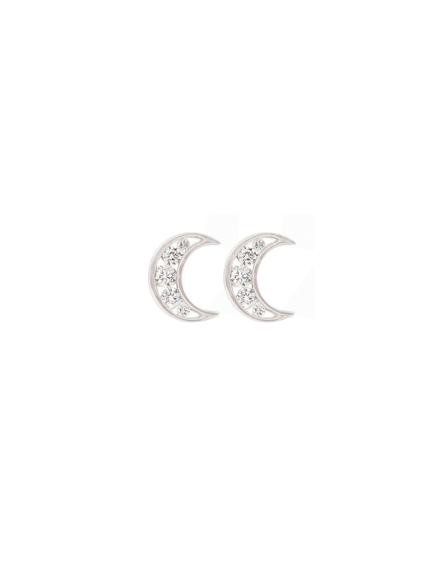 0.20ct Diamond 14K Gold Dainty Moon Stud Earrings