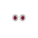 0.70ct Diamond Ruby Platinum Halo Dainty Stud Earrings