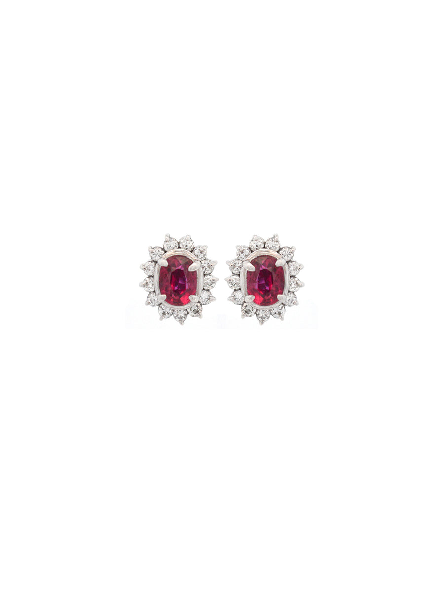 0.70ct Diamond Ruby Platinum Halo Dainty Stud Earrings