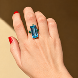 14.97ct Sky Blue Topaz Emerald 18K Gold Cocktail Ring
