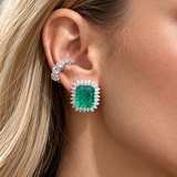16.76ct Emerald Diamond 18K Gold Halo Earrings