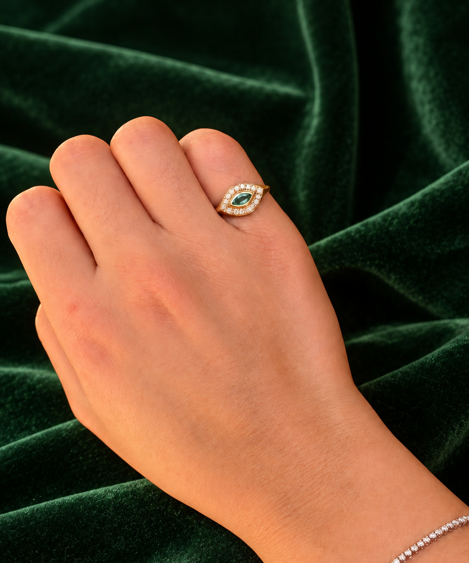 0.46ct Diamond Emerald 14K Gold Signet Ring