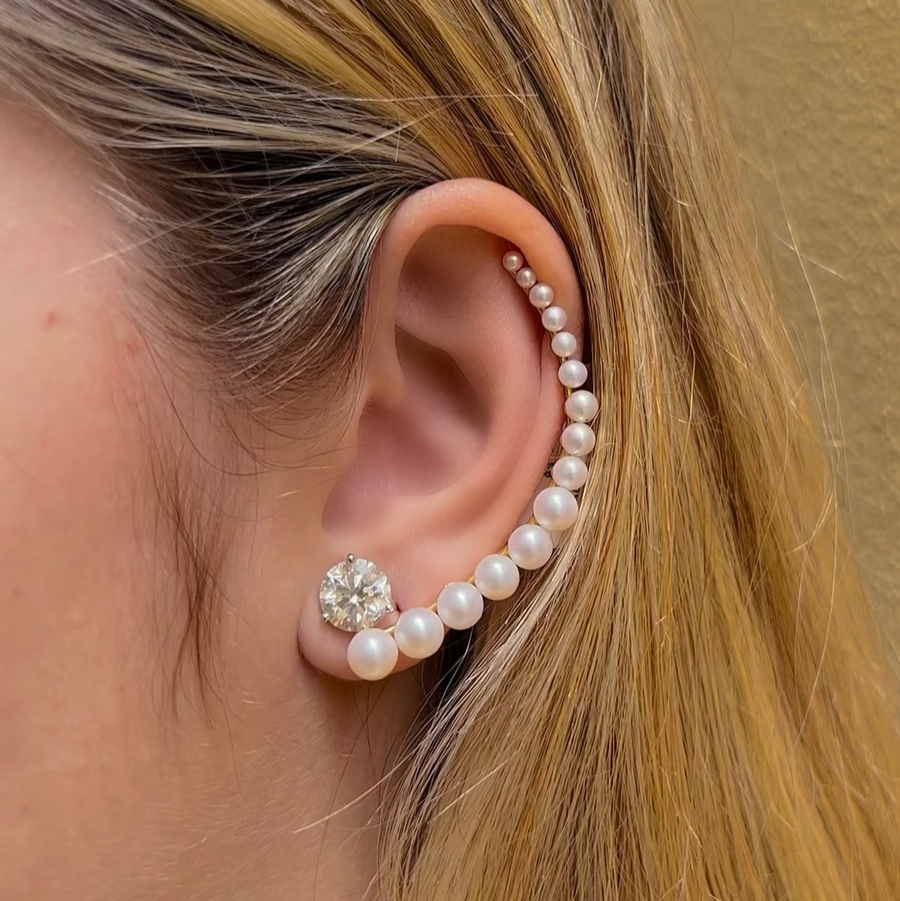 0.15ct Diamond Pearl 18K Gold Climber Ear Cuff