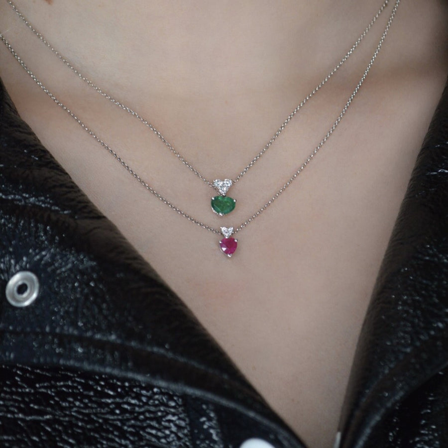 1.05ct Diamond Emerald 18K Gold Heart Necklace