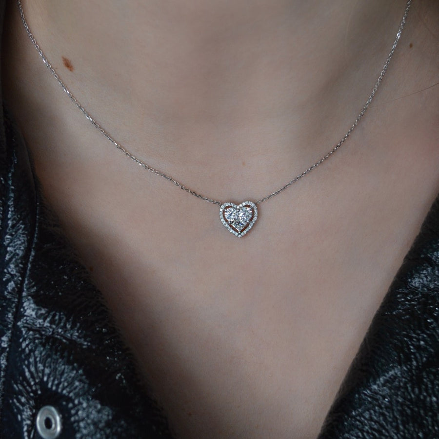 1.10ct Diamond 18K Gold Heart Pendant Chain Necklace
