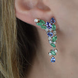 5.66ct Diamond Tanzanite Emerald 18K Gold Drop Earrings