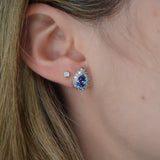 1.98ct Diamond Sapphire 18K Gold Pear Halo Earrings