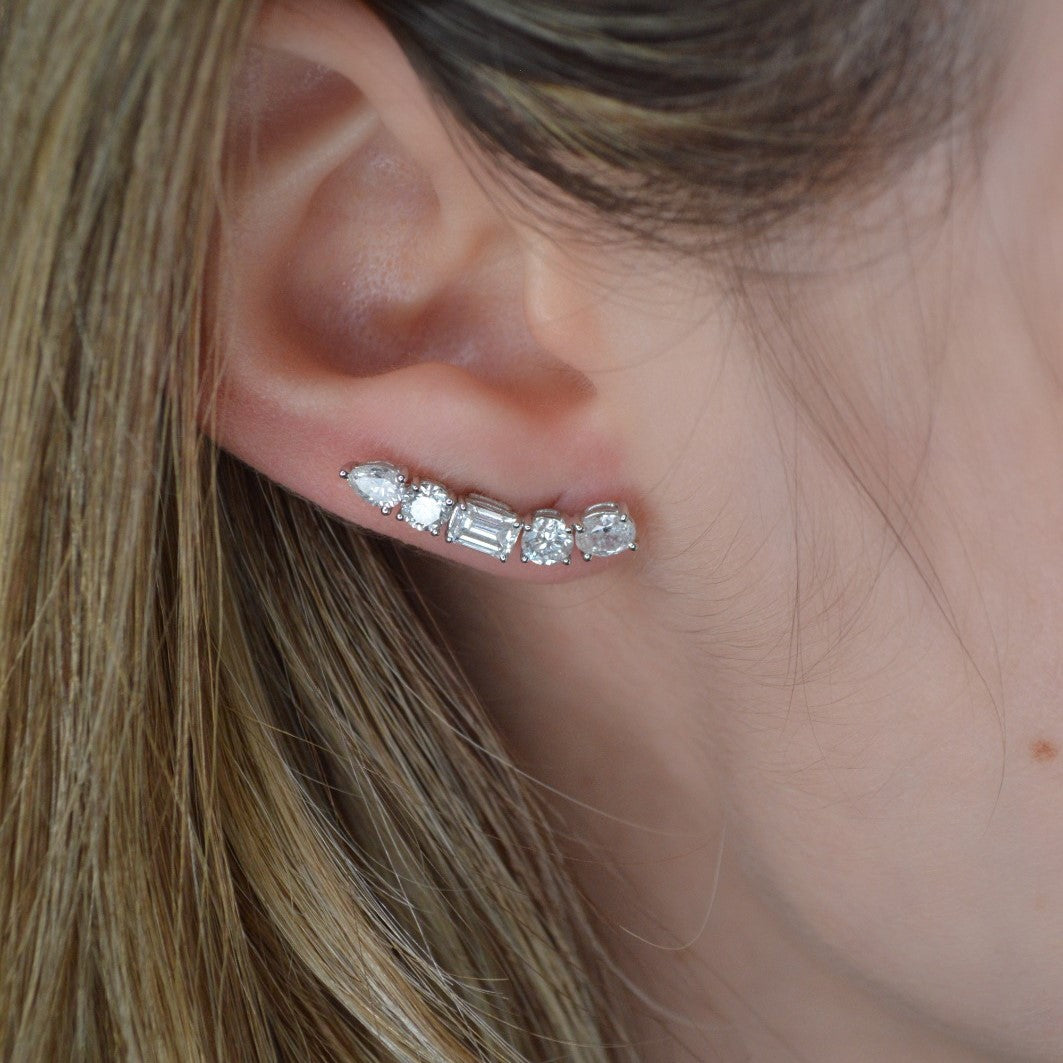 2.66ct Diamond 18K Gold Statement Climber Earrings