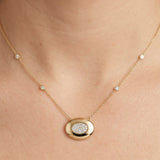0.42ct Diamond 14K Gold Button Pendant Chain Necklace