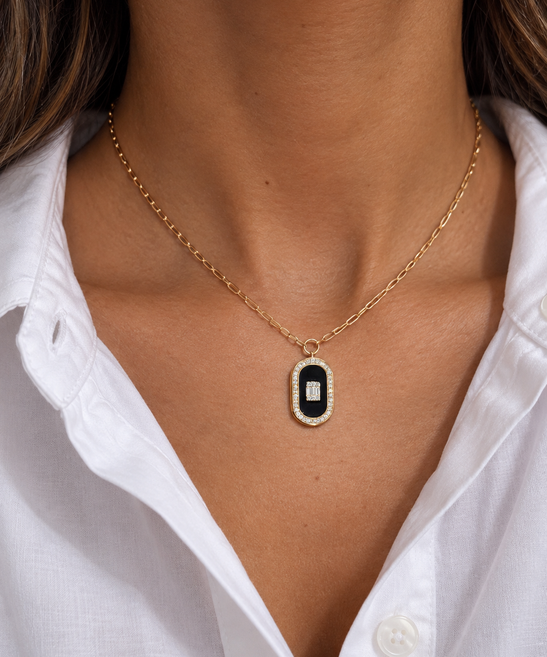 2.70ct Diamond Onyx 14K Gold Drop Necklace