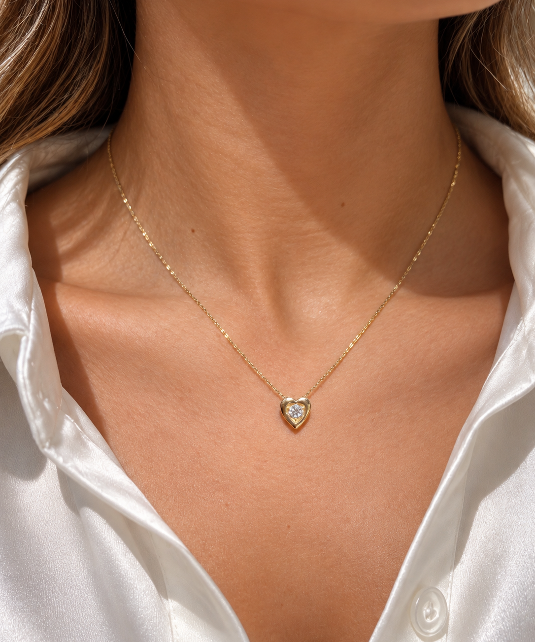 0.37ct Diamond 14K Gold Button Heart Pendant Necklace
