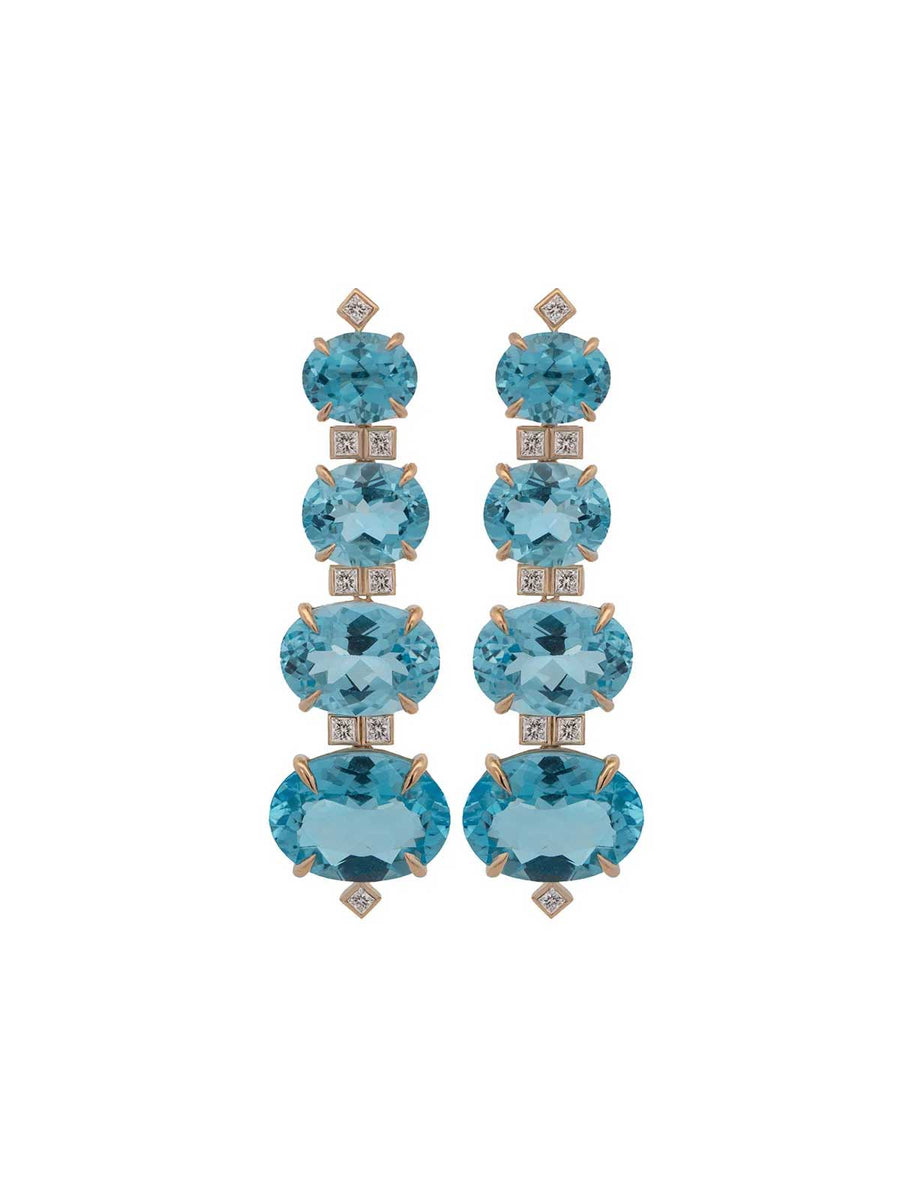 52.858ct Sky Blue Topaz Brown Diamond 18K Earrings
