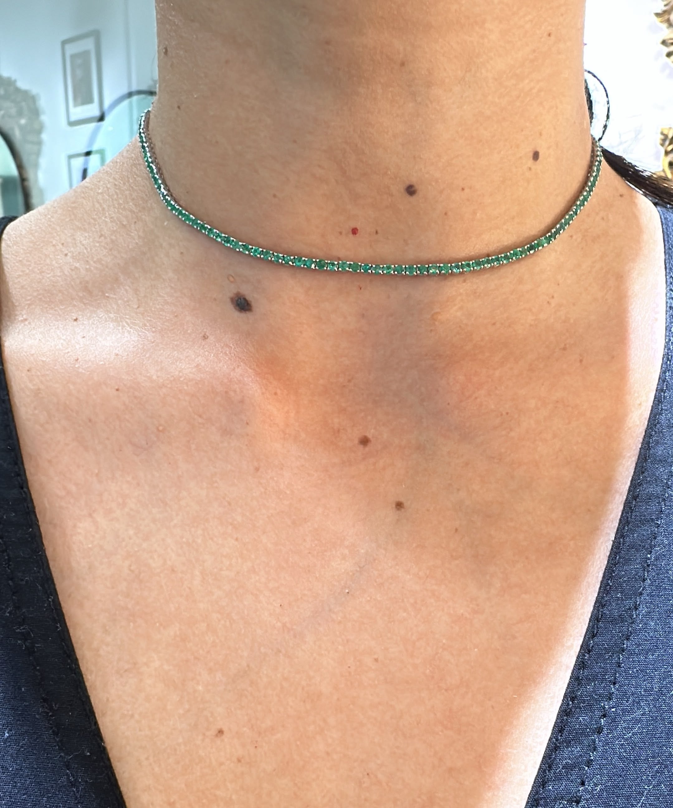 3.85ct Emerald 18K Gold Choker Tennis Necklace