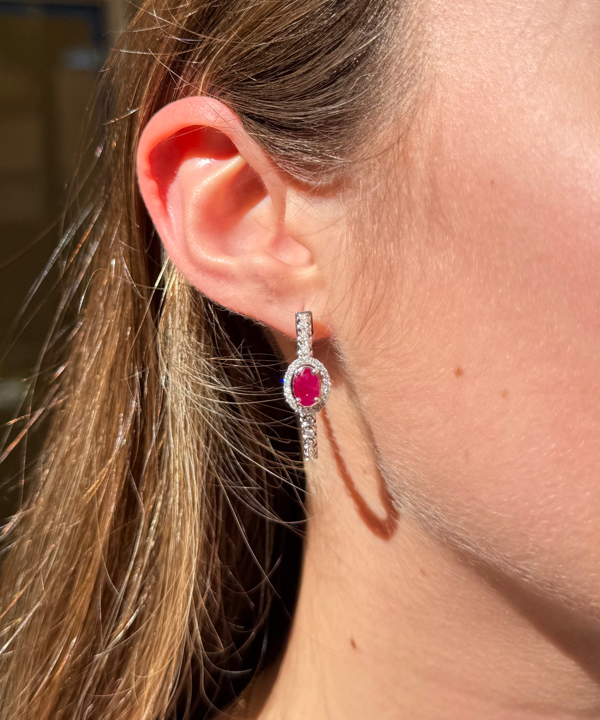 2.42ct Diamond Ruby 18K Gold Hoop Earrings