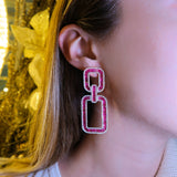 19.27ct Diamond Ruby 14K Gold Statement Earrings