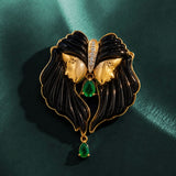 Gemini 17.59ct Black Onyx Emerald Diamonds 18K Gold Brooch
