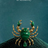 Cancer 11.19ct Malachite Emerald Diamond 18K Gold Brooch
