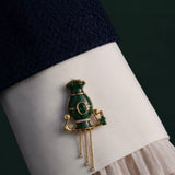 Aquarius 11.25ct Malachite Emerald Diamond 18K Gold Brooch