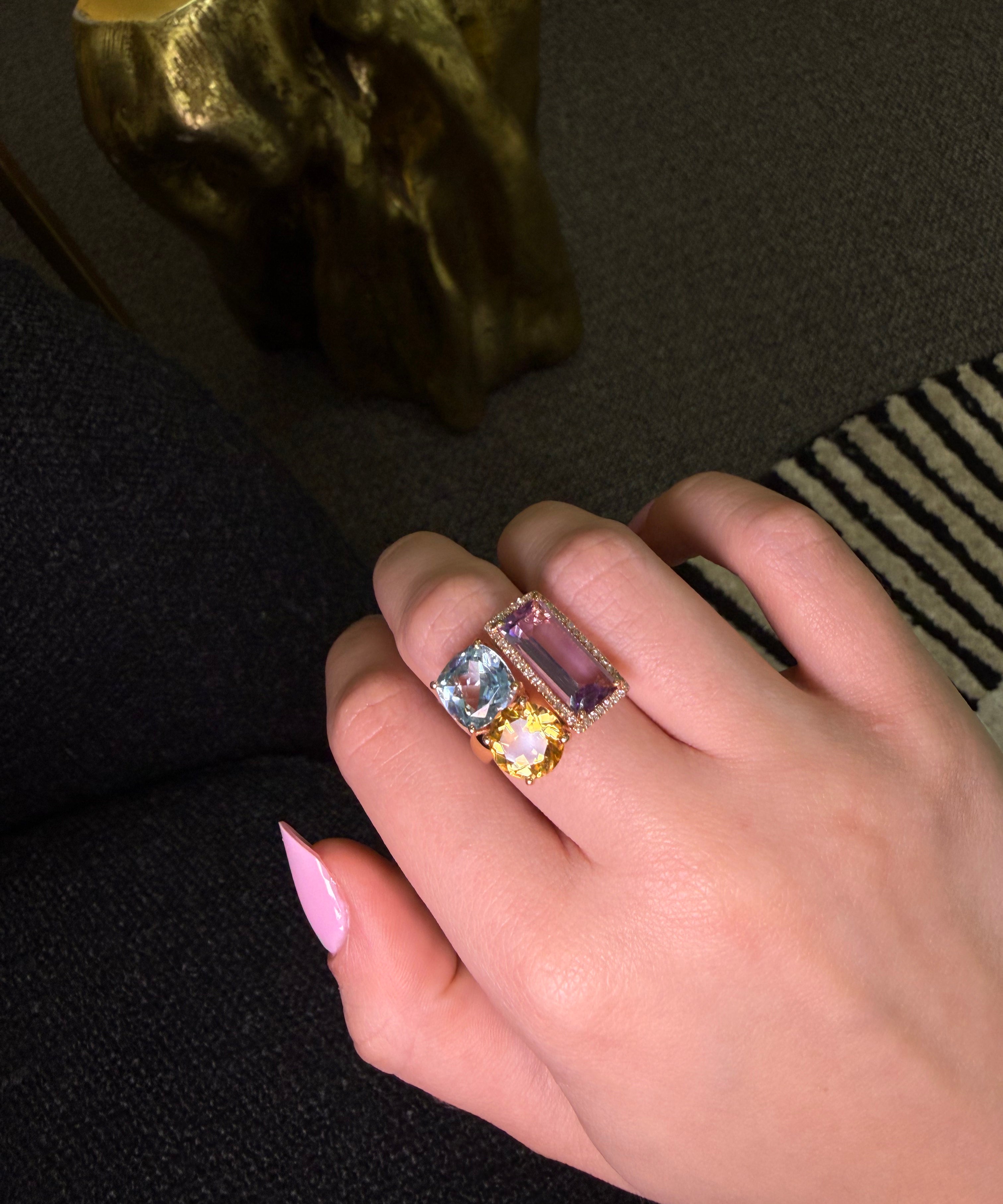 10.88ct Diamond Multi Gemstone 14K Gold Multi Shaped Cocktail Ring