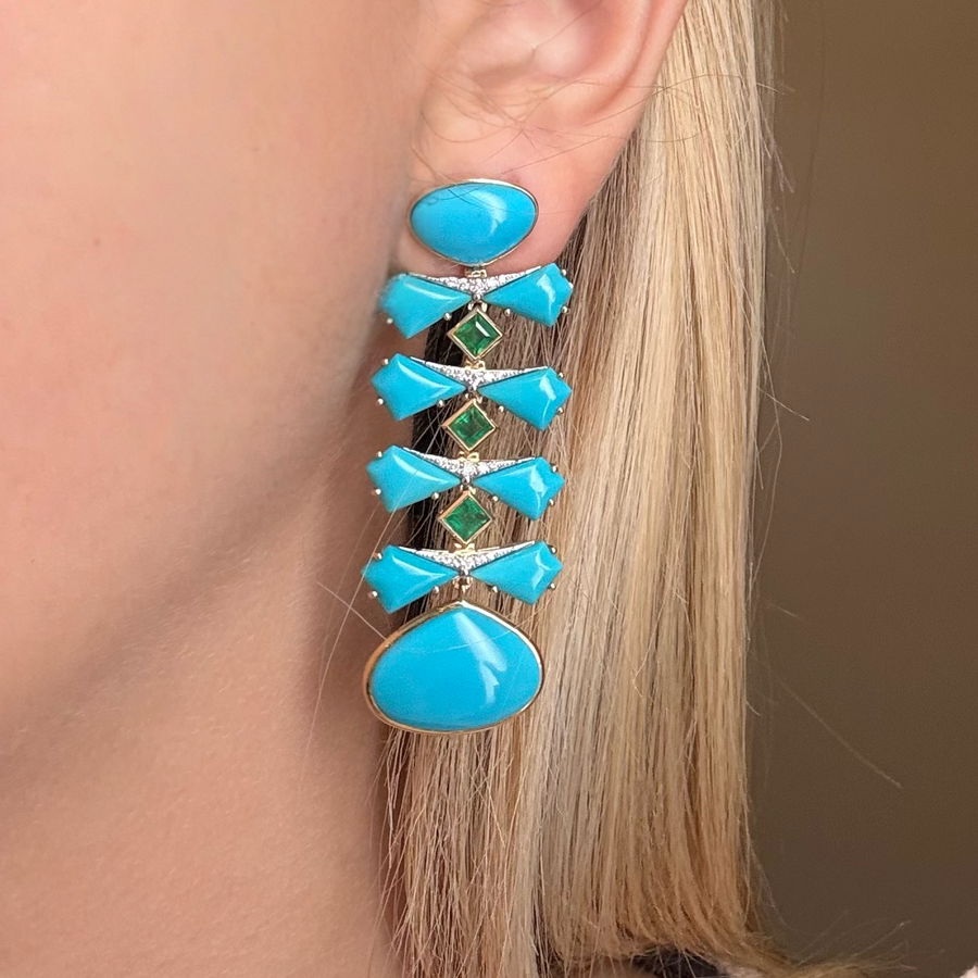 41.73ct Turquoise Diamond 18K Gold Statement Earrings