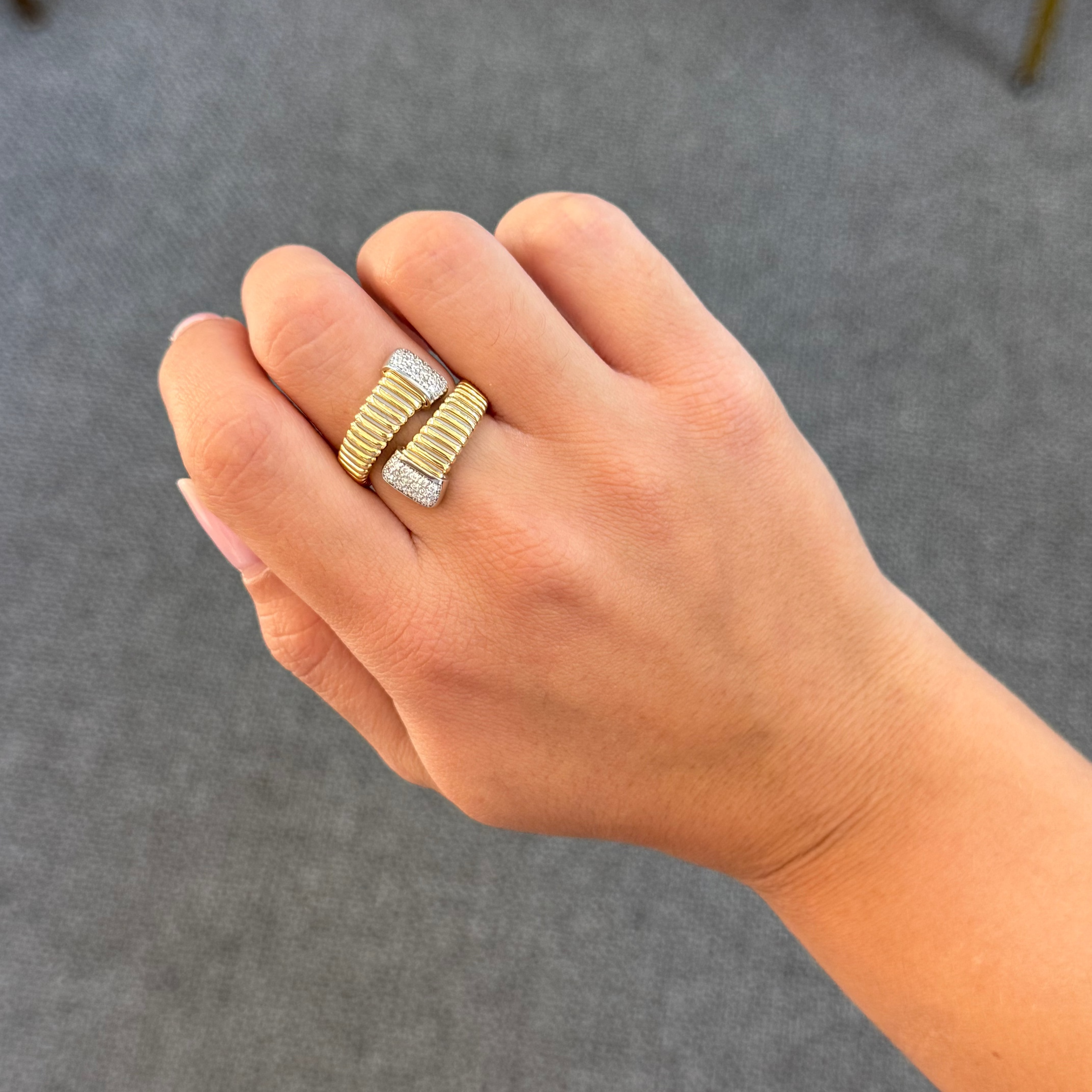 0.30ct Diamond 18K Italian Gold Bypass Ring