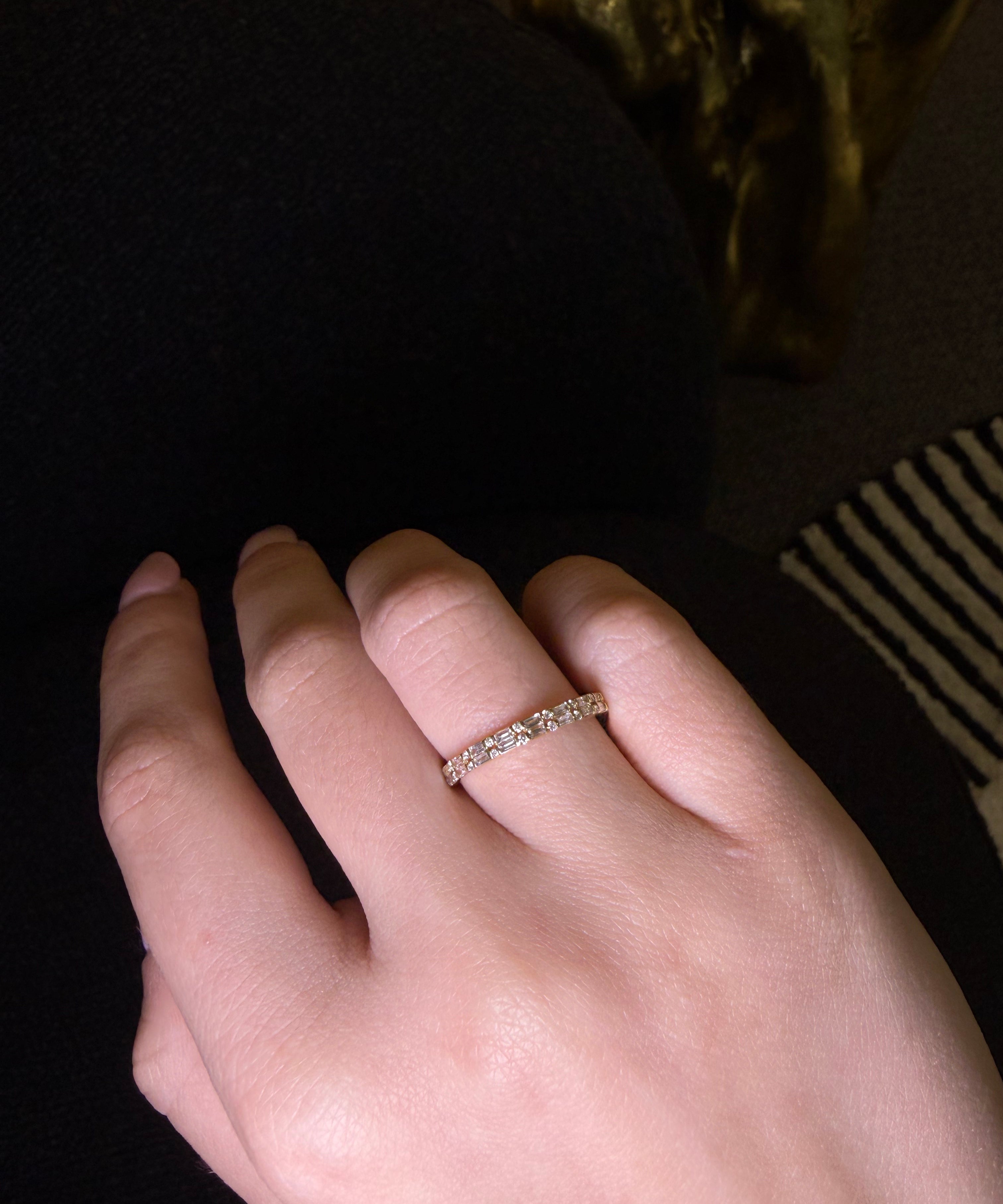 0.30ct Diamond 18K Gold Half Baguette Round Eternity Band Ring