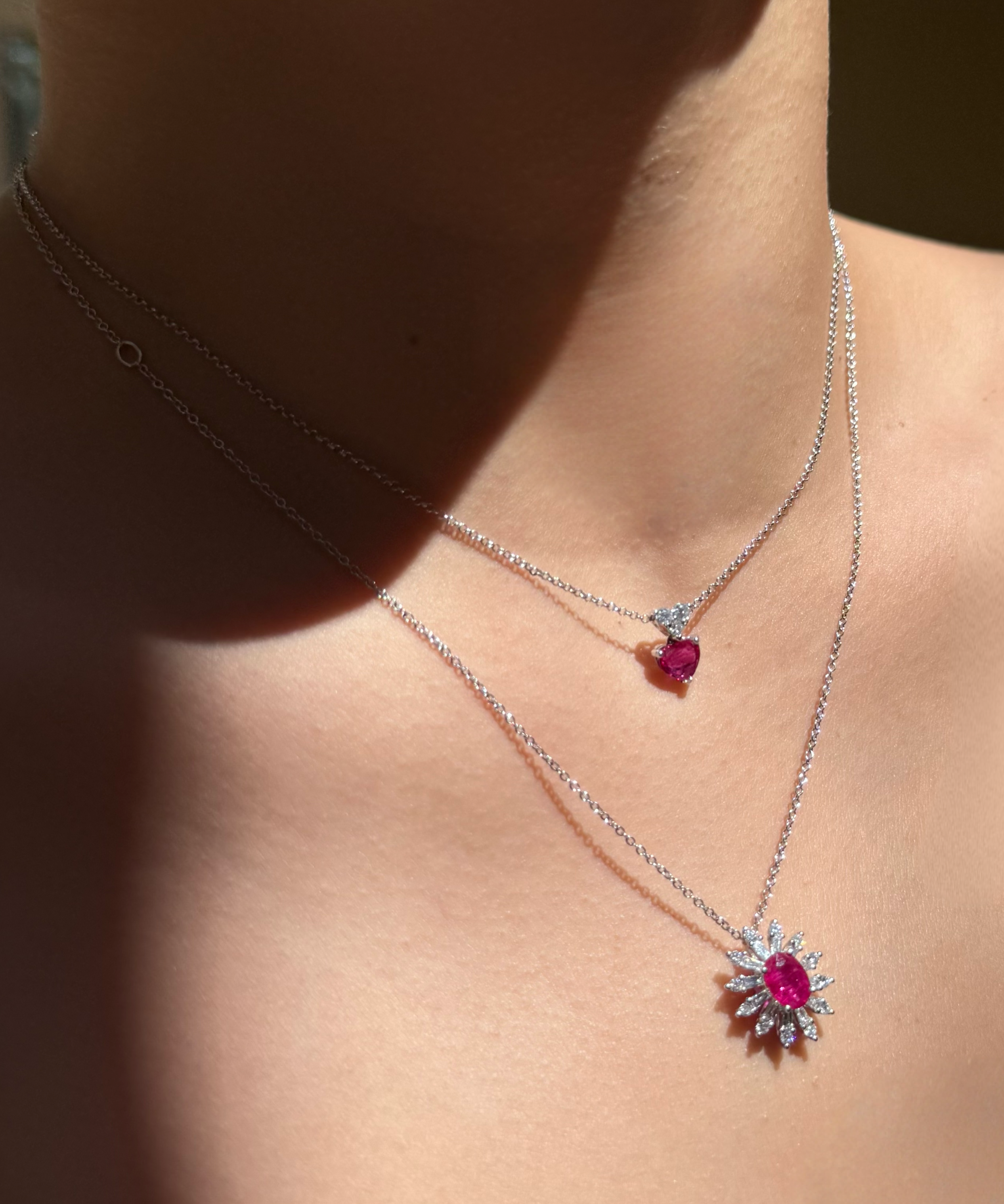 1.43ct Diamond Ruby 14K Gold Stardust Pendant Necklace