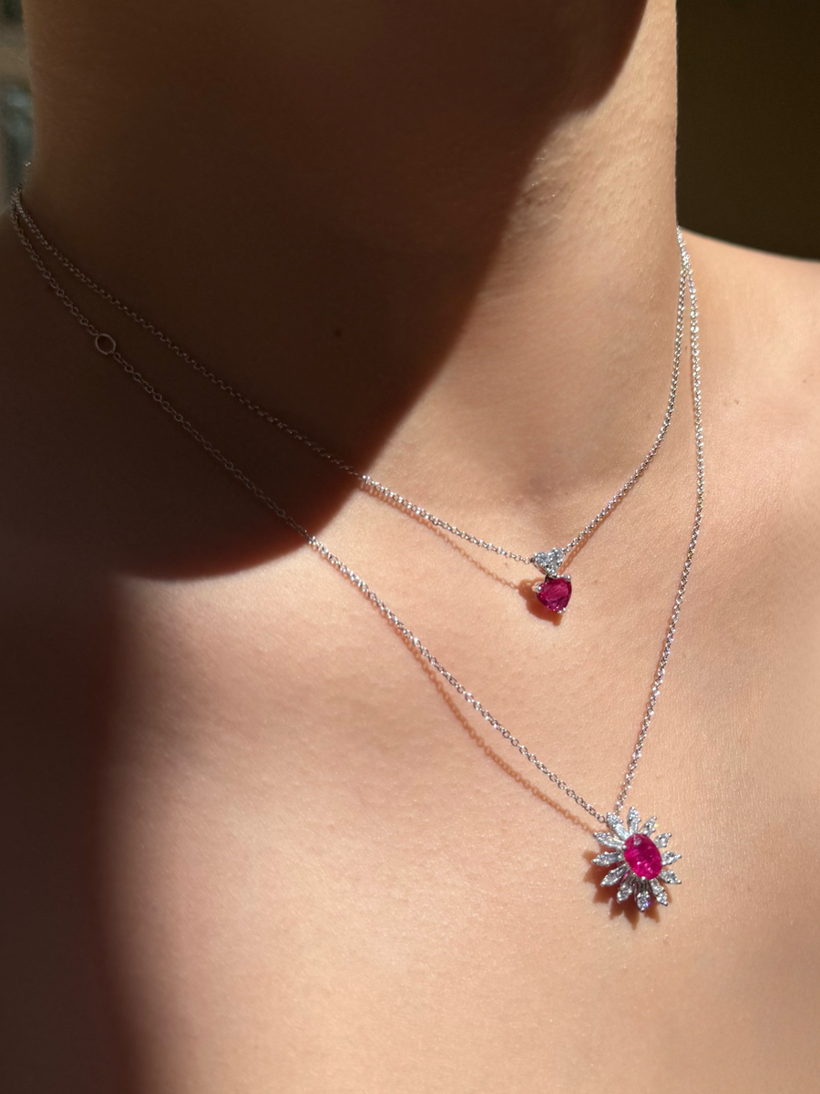 0.71ct Ruby Diamond Heart 18K Gold Necklace