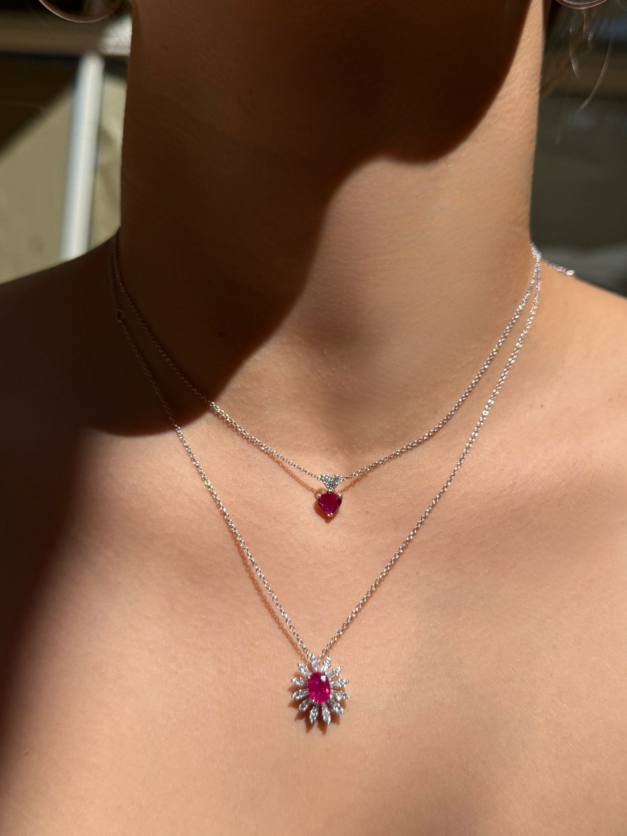 0.71ct Ruby Diamond Heart 18K Gold Necklace