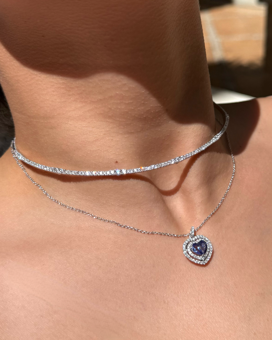 1.16ct Diamond Tanzanite 14K Gold Heart Pendant Necklace