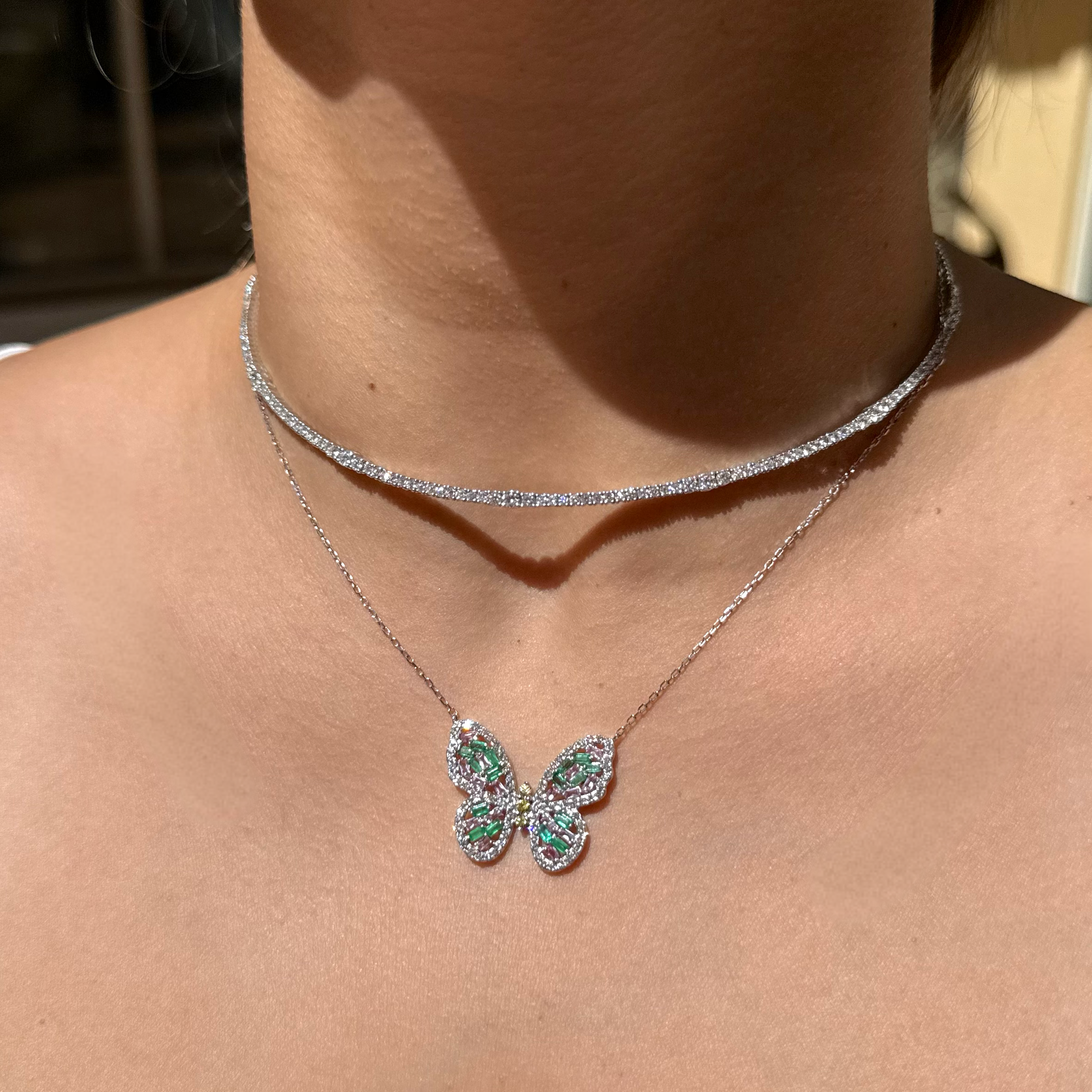 1.62ct Multi Sapphire Diamond 18K Gold Butterfly Necklace
