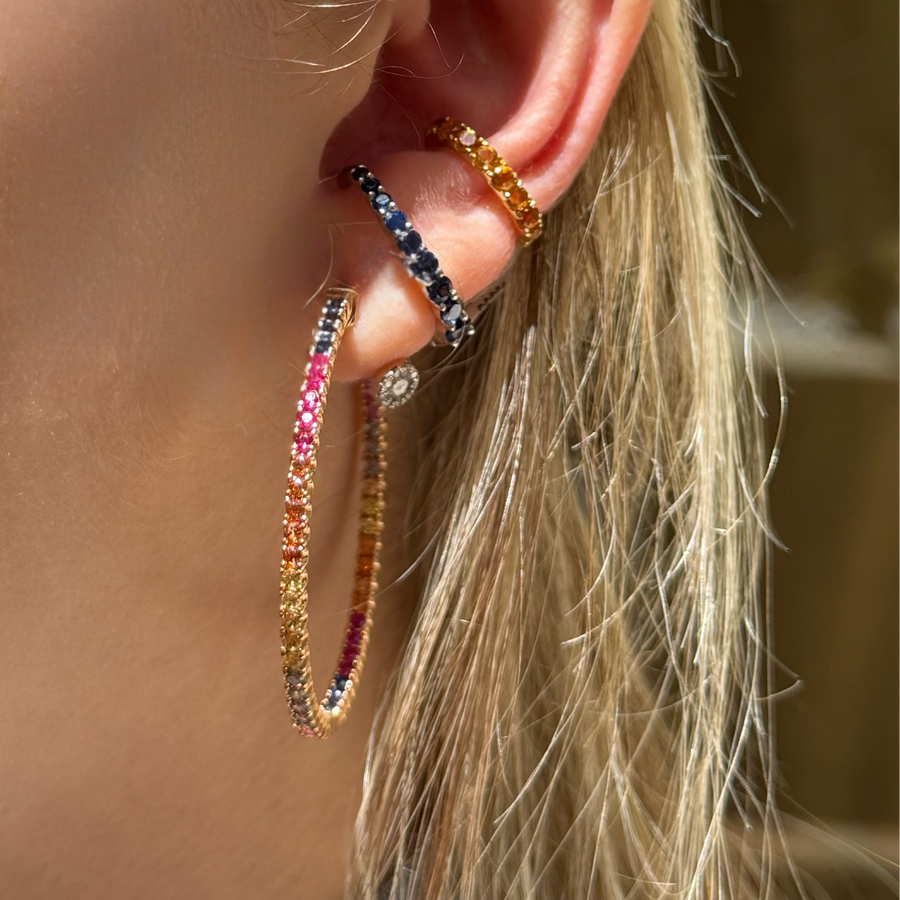 3.23ct Multi Color Sapphire 18K Gold Hoop Earrings