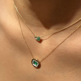 1.06ct Diamond Emerald 14K Gold Button Pendant Chain Necklace