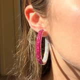 16.2ct Diamond Ruby 18K Gold Invisible Set Hoop Earrings