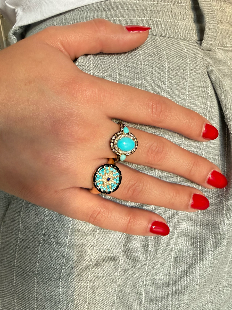 3.78ct Diamond Turquoise 14K Gold Halo Ring