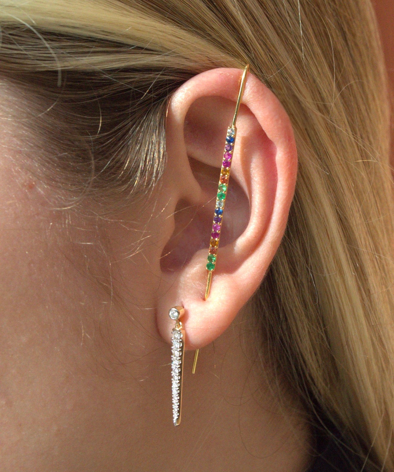 0.24ct Multi Gemstone 18K Gold Ear Pin Earrings
