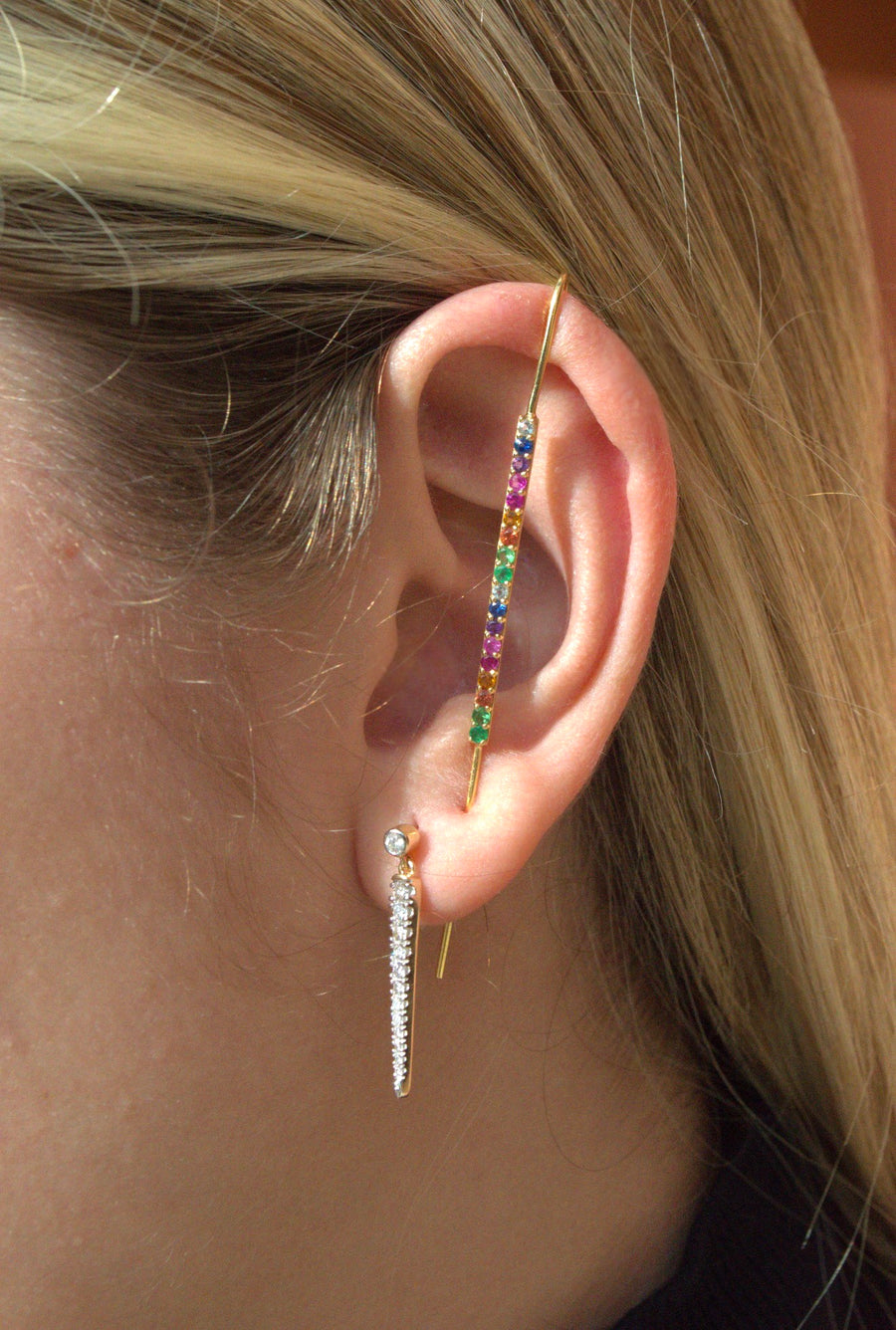 0.24ct Multi Gemstone 18K Gold Ear Pin Earrings