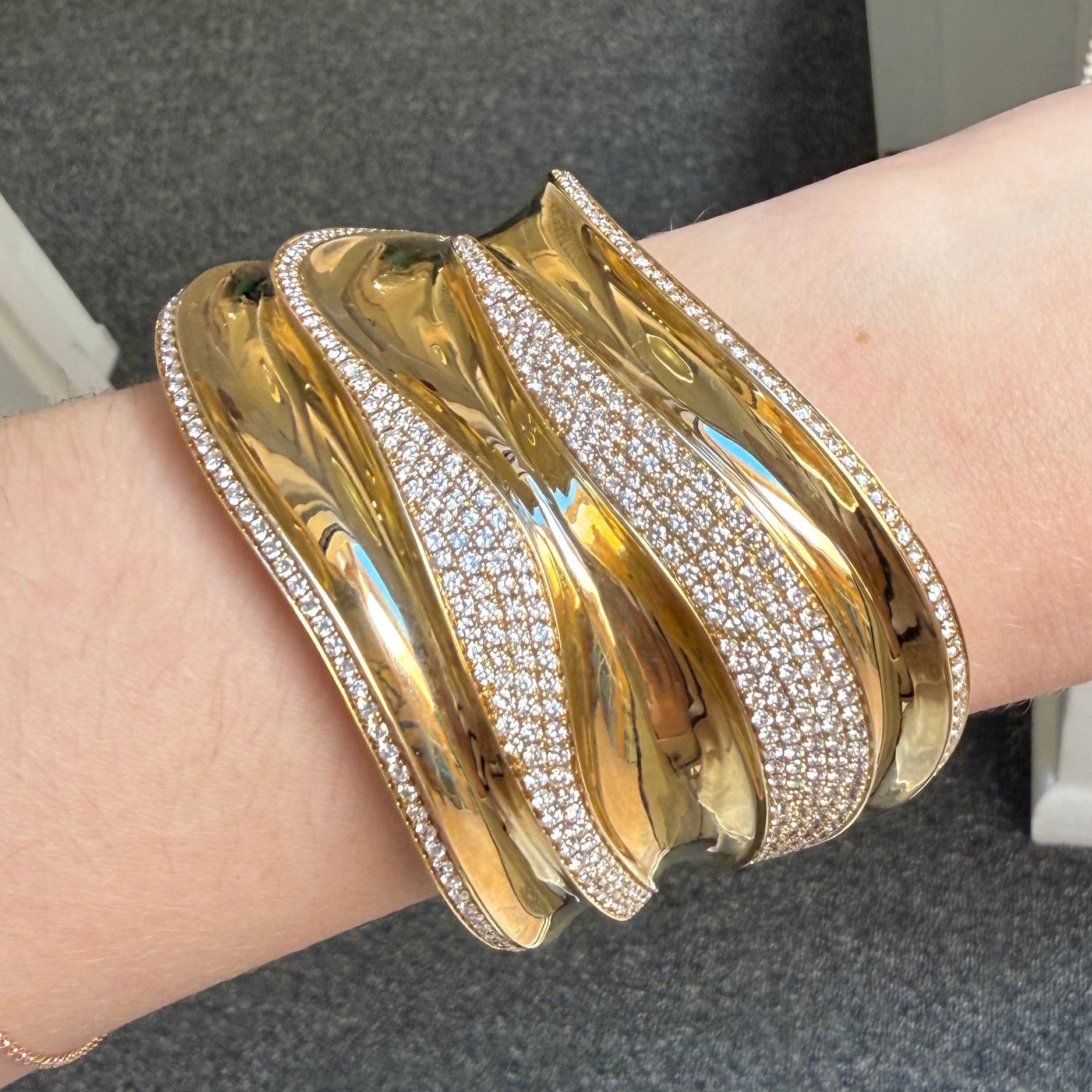 6.87ct Diamond 14K Gold Statement Cuff Bracelet