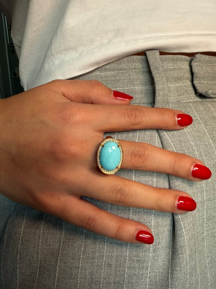 10.47ct Diamond Turquoise 14K Gold Cocktail Ring