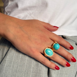 6.77ct Diamond Turquoise 14K Gold Cocktail Ring