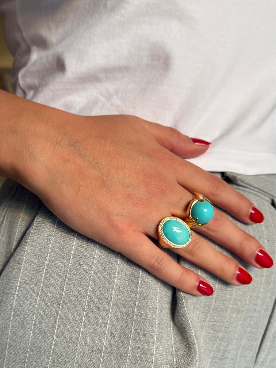 6.77ct Diamond Turquoise 14K Gold Cocktail Ring