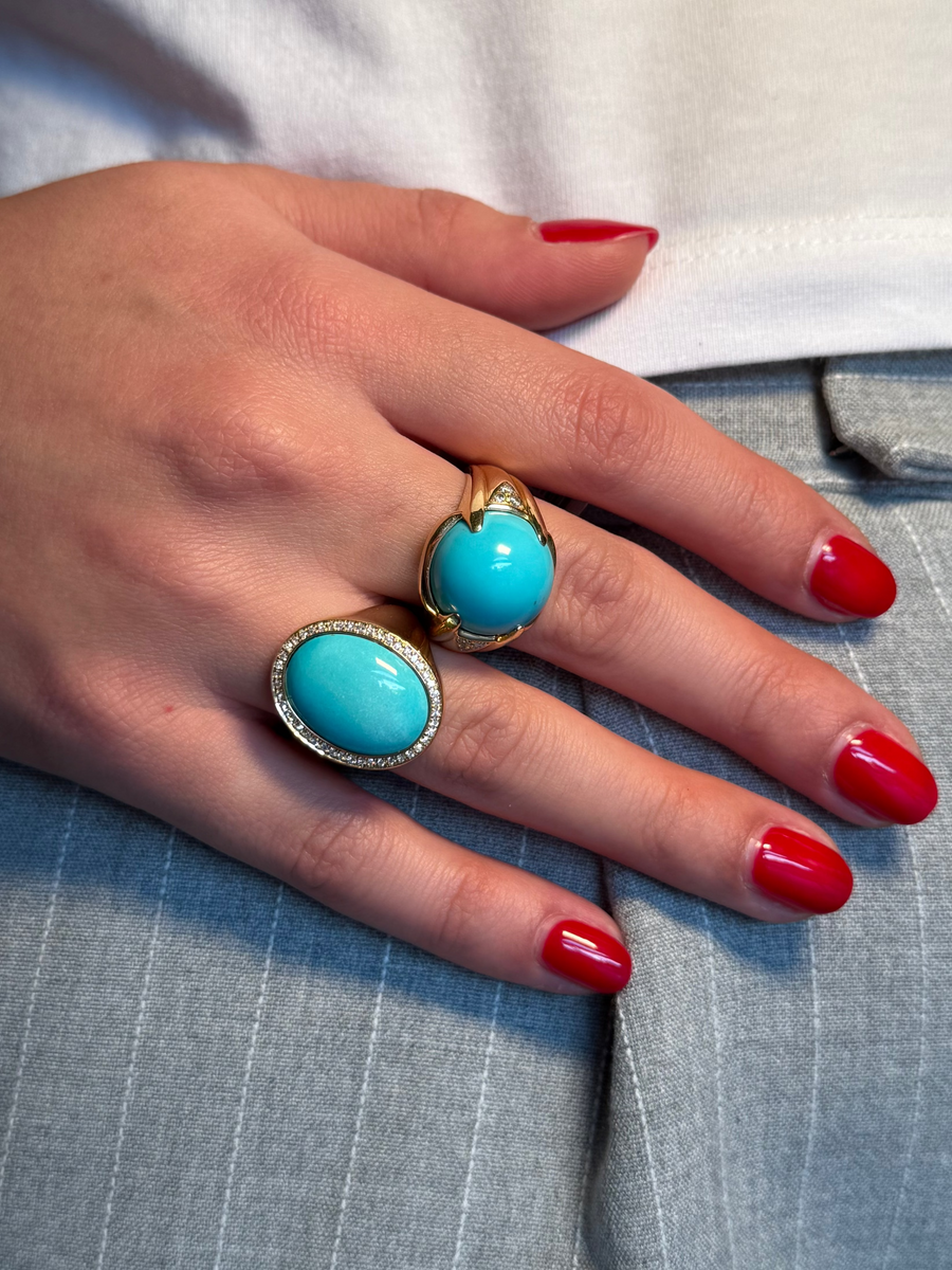 12.36ct Diamond Turquoise 18K Gold Cocktail Ring