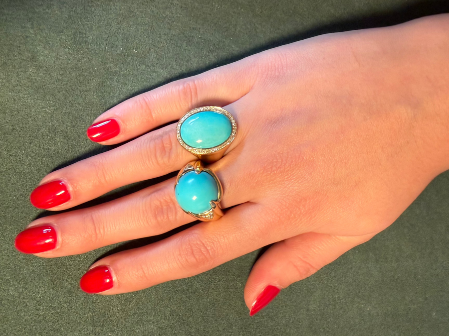 12.36ct Diamond Turquoise 18K Gold Cocktail Ring