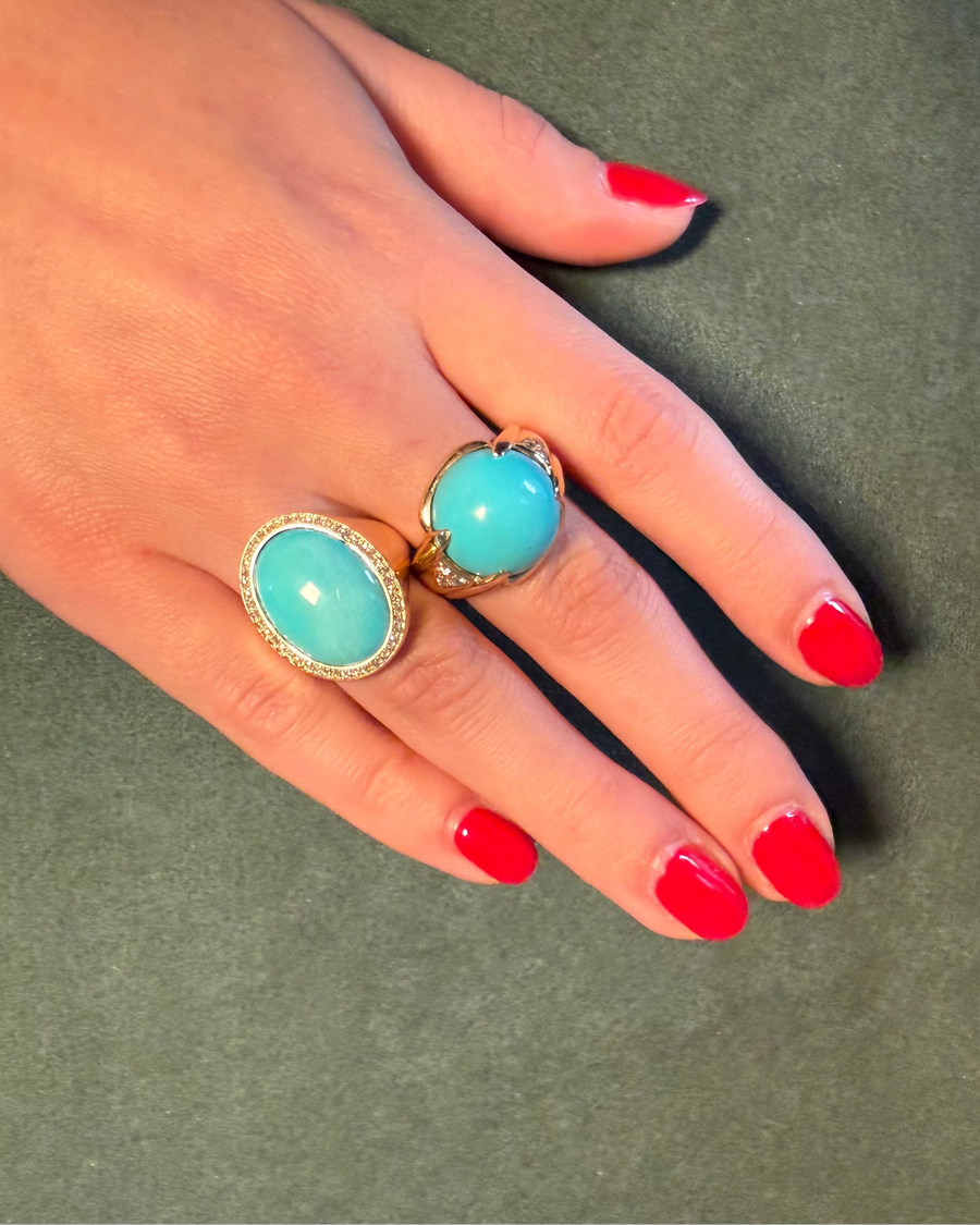 6.77ct Diamond Turquoise 14K Gold Cocktail Ring