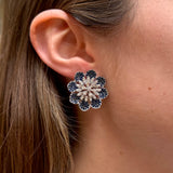 6.29ct Sapphire Diamond 14K Gold Flower Earrings