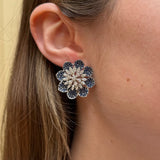 6.29ct Sapphire Diamond 14K Gold Flower Earrings