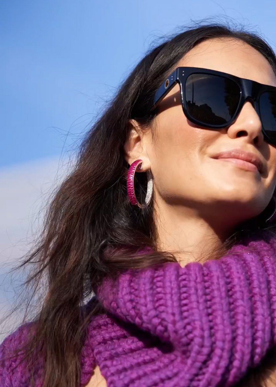 16.2ct Diamond Ruby 18K Gold Invisible Set Hoop Earrings