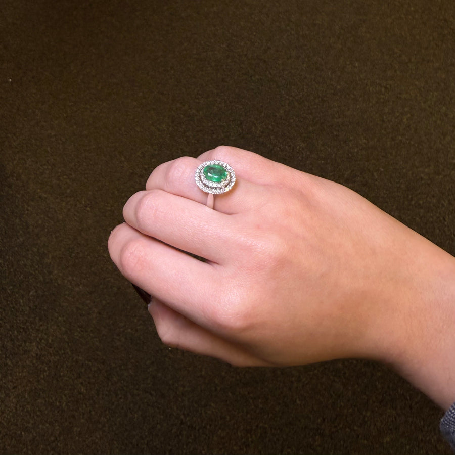 2.05ct Diamond Emerald 18K Gold Oval Ring